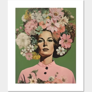 Woman Flower Head Vintage Collage Posters and Art